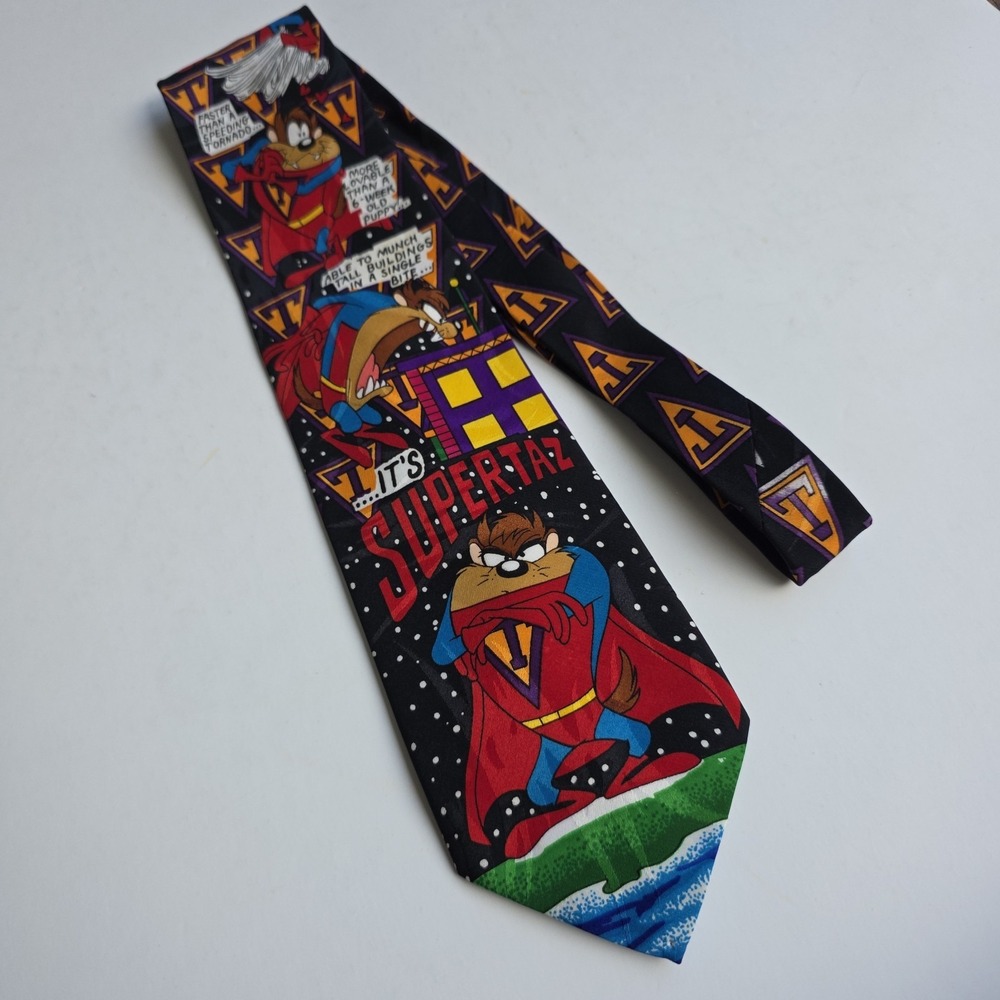 90s Looney Tunes Mania Tie Super Taz Tasmanian Devil 1993 Vintage Silk Retro